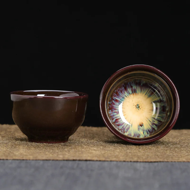 1pc Kiln Change China Ceramic Tea Cup Temmoku Glaze Porcelain Kung Fu Cups Set Pottery Jianzhan Drinkware Tableware Wholesale