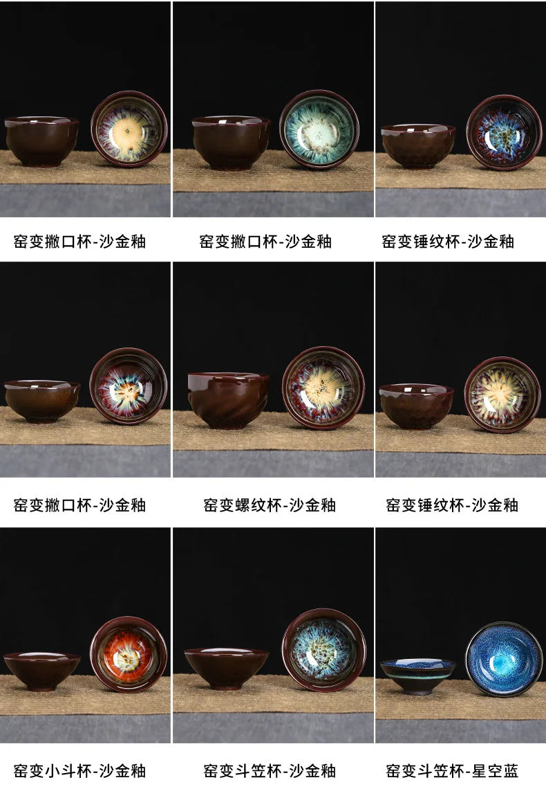 1pc Kiln Change China Ceramic Tea Cup Temmoku Glaze Porcelain Kung Fu Cups Set Pottery Jianzhan Drinkware Tableware Wholesale