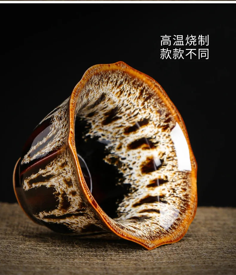1pc Kiln Change China Ceramic Tea Cup Temmoku Glaze Porcelain Kung Fu Cups Set Pottery Jianzhan Drinkware Tableware Wholesale