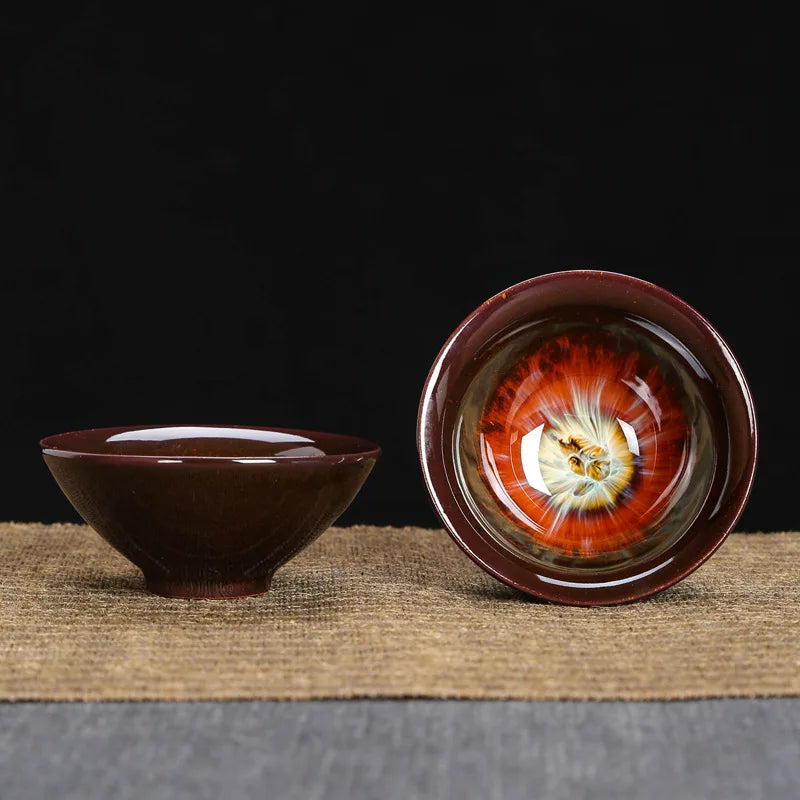 1pc Kiln Change China Ceramic Tea Cup Temmoku Glaze Porcelain Kung Fu Cups Set Pottery Jianzhan Drinkware Tableware Wholesale