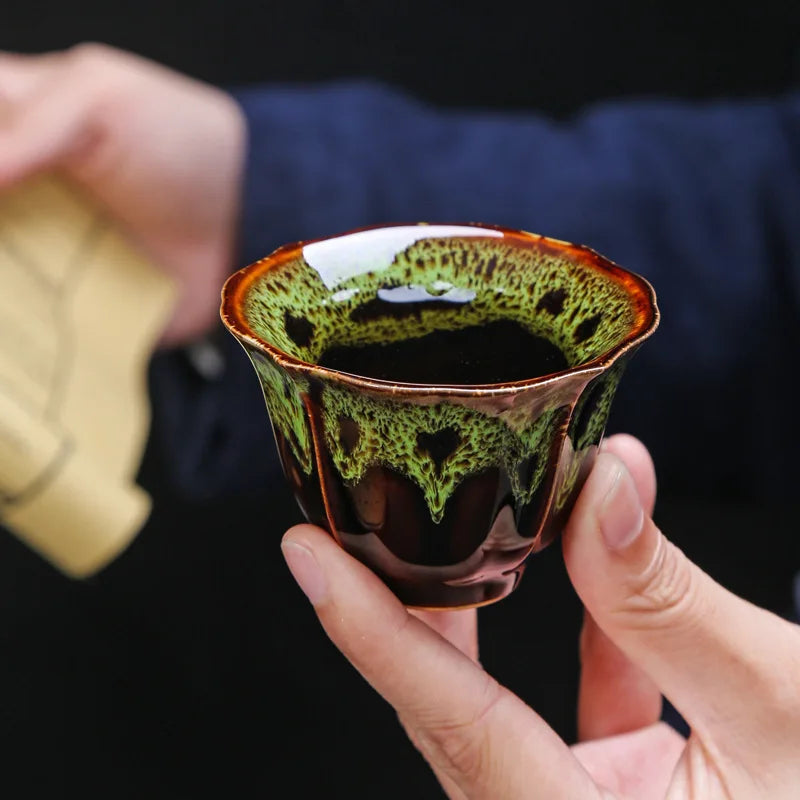 1pc Kiln Change China Ceramic Tea Cup Temmoku Glaze Porcelain Kung Fu Cups Set Pottery Jianzhan Drinkware Tableware Wholesale