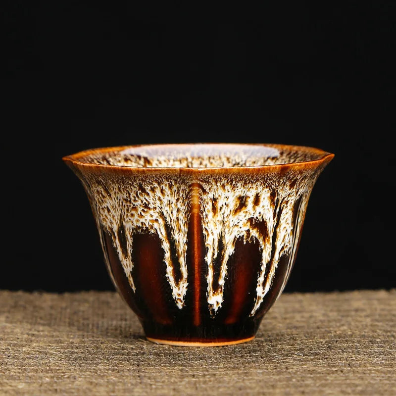 1pc Kiln Change China Ceramic Tea Cup Temmoku Glaze Porcelain Kung Fu Cups Set Pottery Jianzhan Drinkware Tableware Wholesale