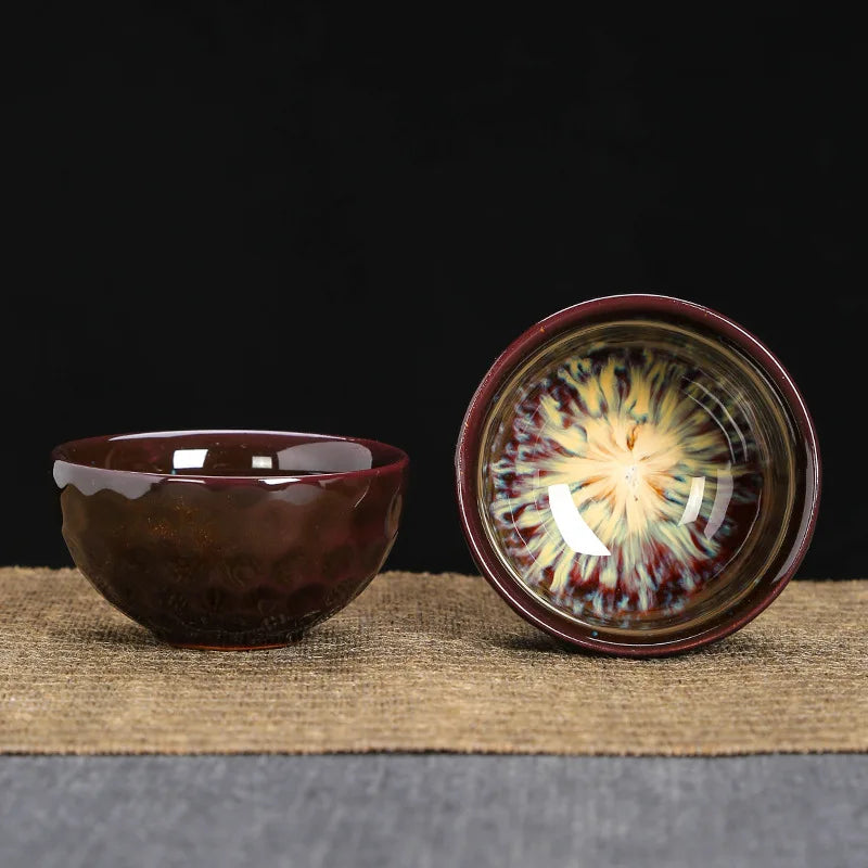 1pc Kiln Change China Ceramic Tea Cup Temmoku Glaze Porcelain Kung Fu Cups Set Pottery Jianzhan Drinkware Tableware Wholesale