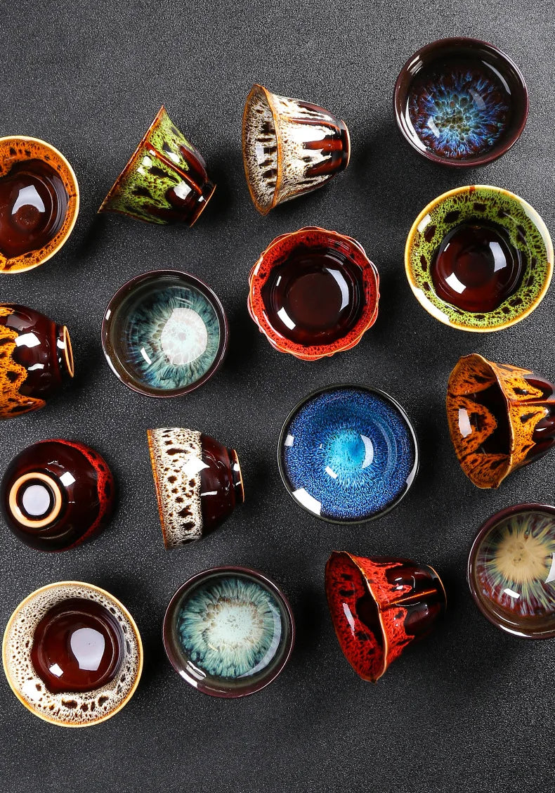 1pc Kiln Change China Ceramic Tea Cup Temmoku Glaze Porcelain Kung Fu Cups Set Pottery Jianzhan Drinkware Tableware Wholesale