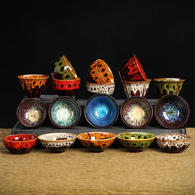 1pc Kiln Change China Ceramic Tea Cup Temmoku Glaze Porcelain Kung Fu Cups Set Pottery Jianzhan Drinkware Tableware Wholesale