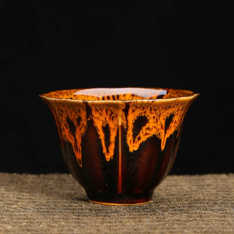 1pc Kiln Change China Ceramic Tea Cup Temmoku Glaze Porcelain Kung Fu Cups Set Pottery Jianzhan Drinkware Tableware Wholesale