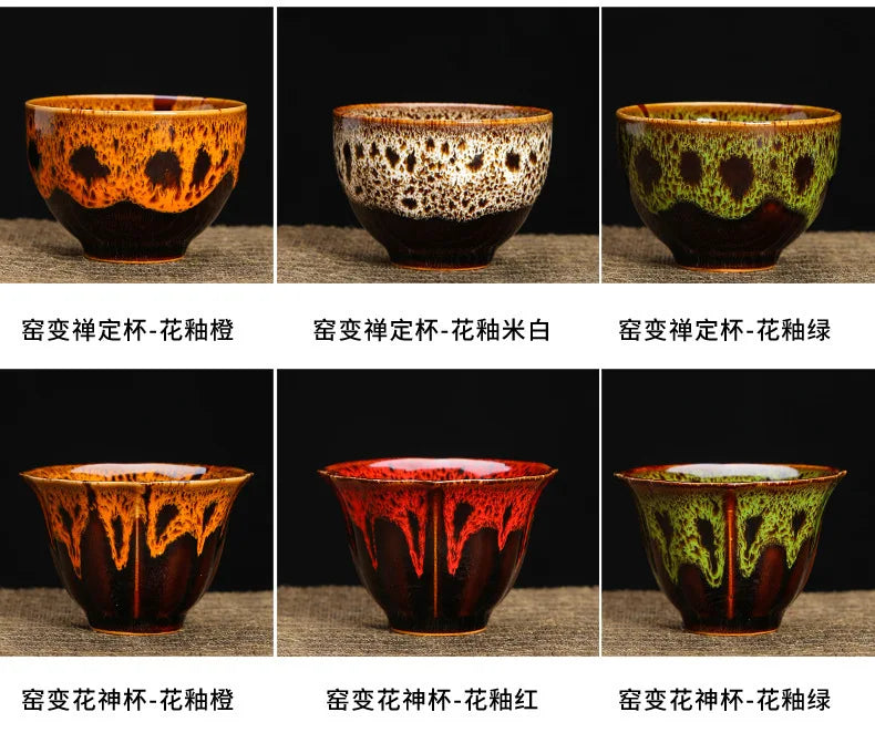 1pc Kiln Change China Ceramic Tea Cup Temmoku Glaze Porcelain Kung Fu Cups Set Pottery Jianzhan Drinkware Tableware Wholesale