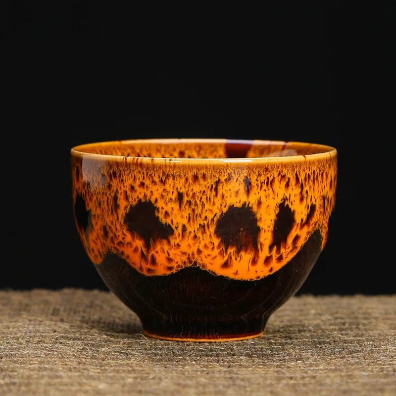 1pc Kiln Change China Ceramic Tea Cup Temmoku Glaze Porcelain Kung Fu Cups Set Pottery Jianzhan Drinkware Tableware Wholesale