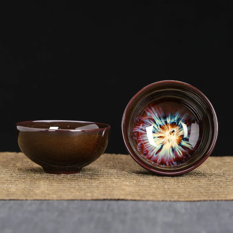 1pc Kiln Change China Ceramic Tea Cup Temmoku Glaze Porcelain Kung Fu Cups Set Pottery Jianzhan Drinkware Tableware Wholesale