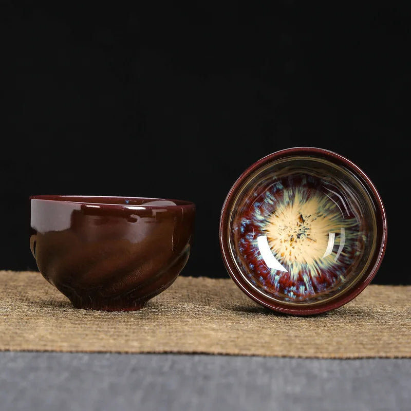1pc Kiln Change China Ceramic Tea Cup Temmoku Glaze Porcelain Kung Fu Cups Set Pottery Jianzhan Drinkware Tableware Wholesale