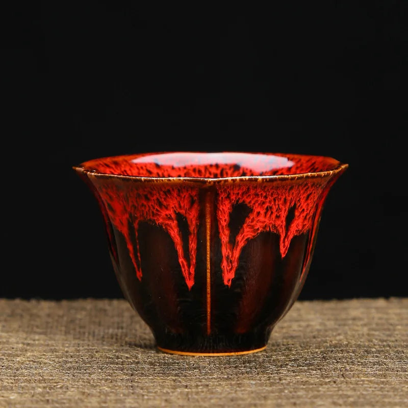 1pc Kiln Change China Ceramic Tea Cup Temmoku Glaze Porcelain Kung Fu Cups Set Pottery Jianzhan Drinkware Tableware Wholesale