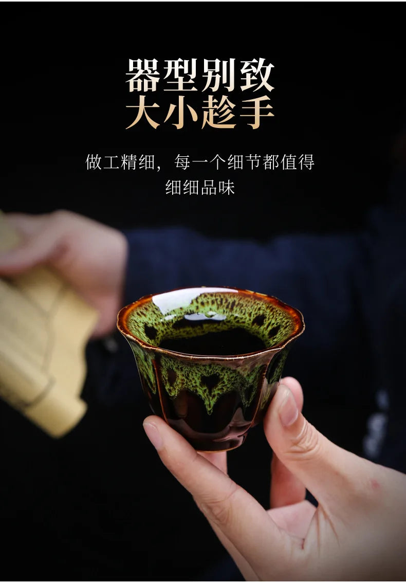 1pc Kiln Change China Ceramic Tea Cup Temmoku Glaze Porcelain Kung Fu Cups Set Pottery Jianzhan Drinkware Tableware Wholesale