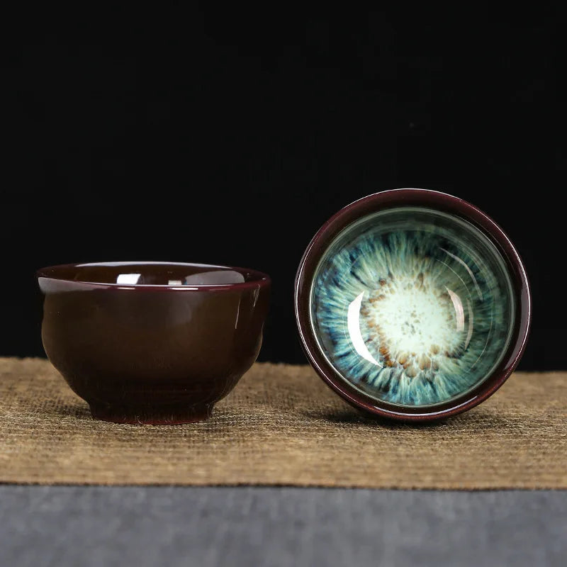 1pc Kiln Change China Ceramic Tea Cup Temmoku Glaze Porcelain Kung Fu Cups Set Pottery Jianzhan Drinkware Tableware Wholesale