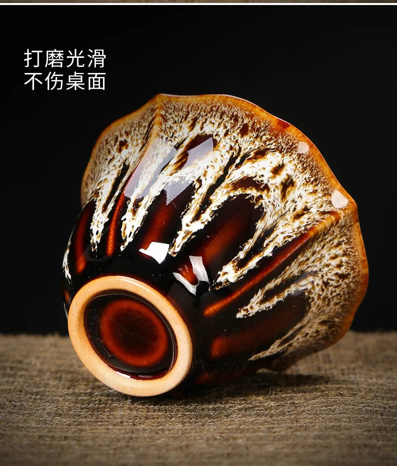 1pc Kiln Change China Ceramic Tea Cup Temmoku Glaze Porcelain Kung Fu Cups Set Pottery Jianzhan Drinkware Tableware Wholesale