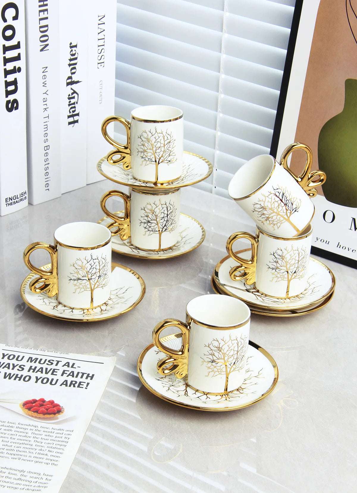 6 Cups 6 Saucers Ceramic Light Luxury Coffee Cup European High-end Exquisite British Cup and Saucer Tea Set
