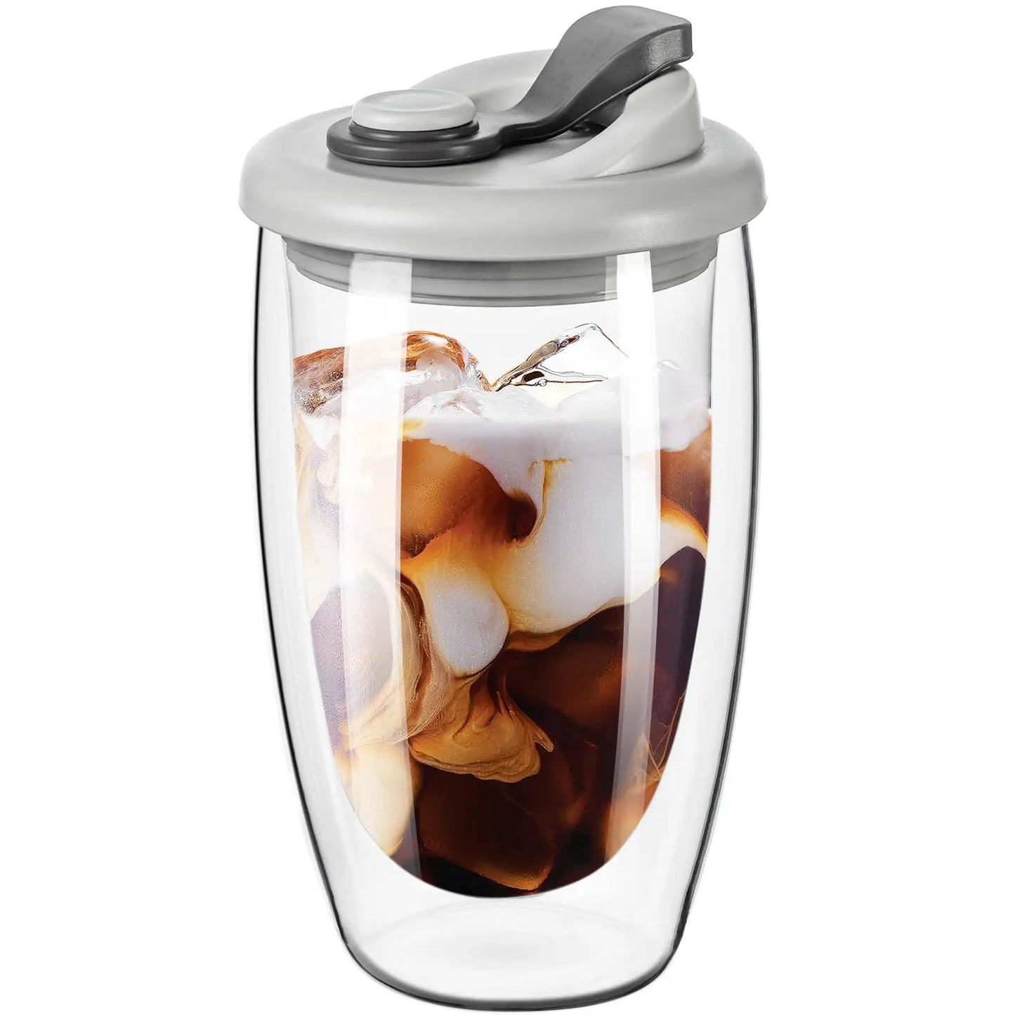 15OZ Double Wall Glasses Coffee Cups With Silicone Lid,Insulated Coffee Mug,High Borosilicate Glass Cup,Home Portable Drinkware