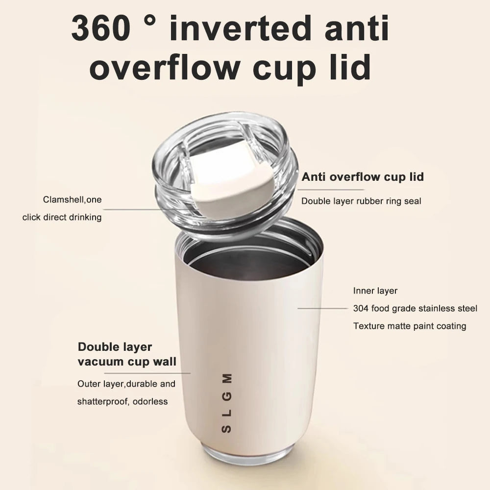1PCTumbler Thermos Cup Milky White Coffee Mug Car Insulated Water Bottle Travel Stainless Steel Vacuum Flasks Drinking Kettle