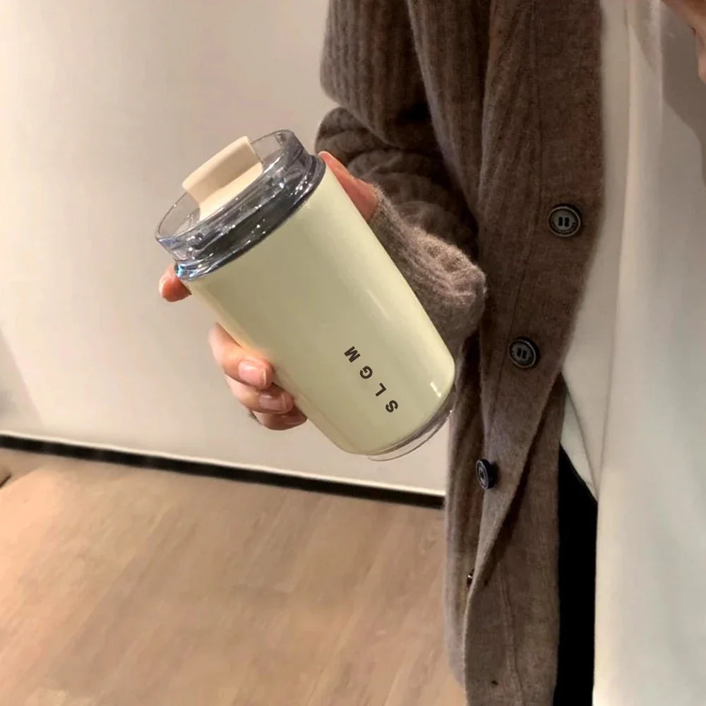 1PCTumbler Thermos Cup Milky White Coffee Mug Car Insulated Water Bottle Travel Stainless Steel Vacuum Flasks Drinking Kettle