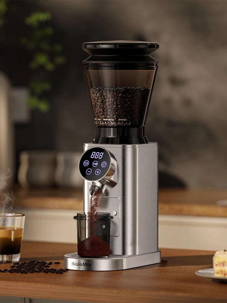 BioloMix Automatic Burr Mill Electric Coffee Grinder CG210 with 48 Grind Settings Adjustable for Espresso American Coffee
