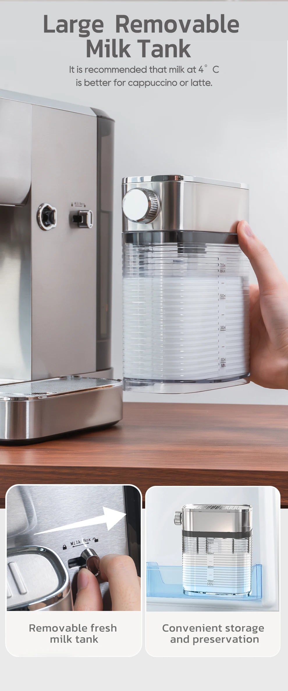 HiBREW 3 in 1 Semi Automatic Espresso Cappuccino Latte Coffee Machine Automatic Milk Froth Ground Coffee Stainless Steels H13A