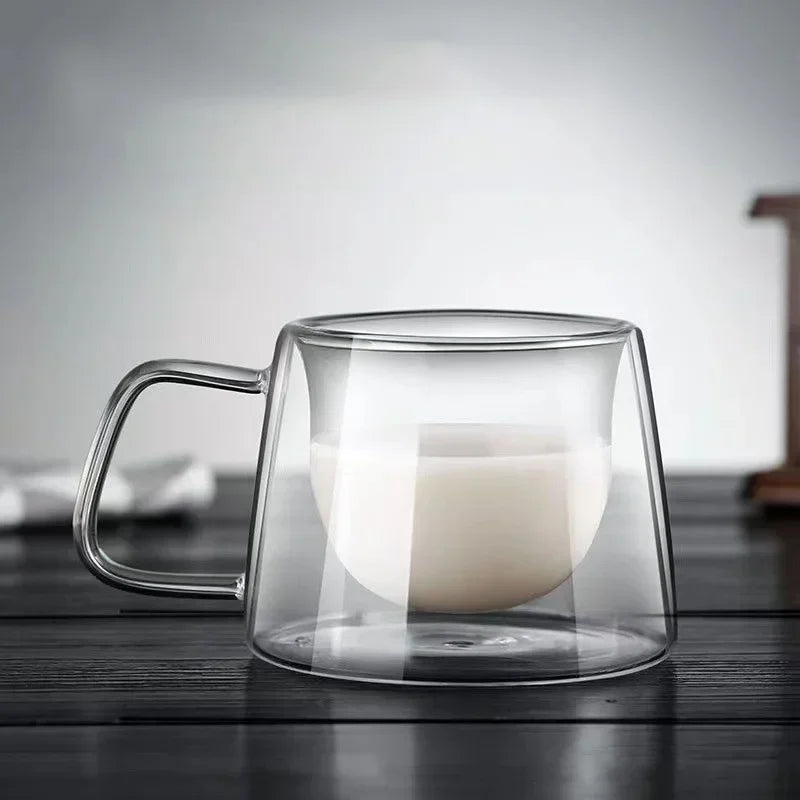 200ML Transparent Heat-resistant Espresso Cup Double Wall Glass Coffee Mug with Handle Cappuccino Latte Breakfast Tea Water Cups
