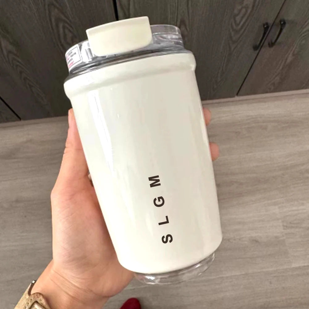 1PCTumbler Thermos Cup Milky White Coffee Mug Car Insulated Water Bottle Travel Stainless Steel Vacuum Flasks Drinking Kettle