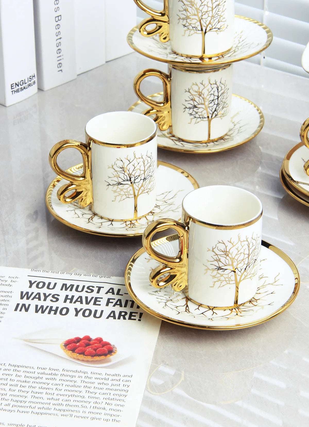 6 Cups 6 Saucers Ceramic Light Luxury Coffee Cup European High-end Exquisite British Cup and Saucer Tea Set