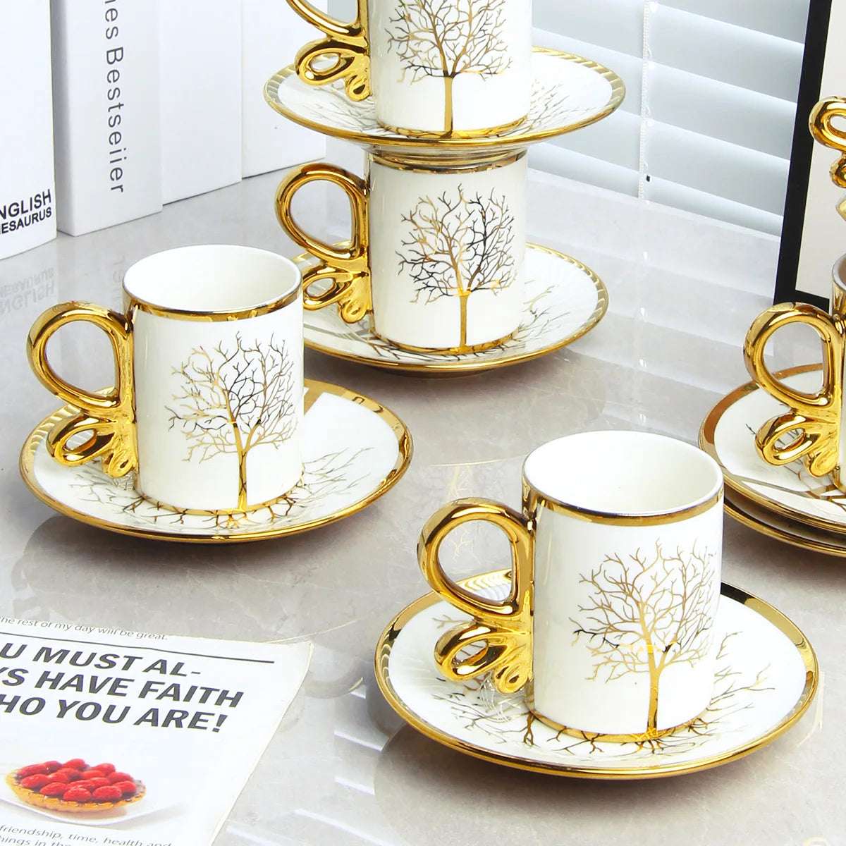 6 Cups 6 Saucers Ceramic Light Luxury Coffee Cup European High-end Exquisite British Cup and Saucer Tea Set