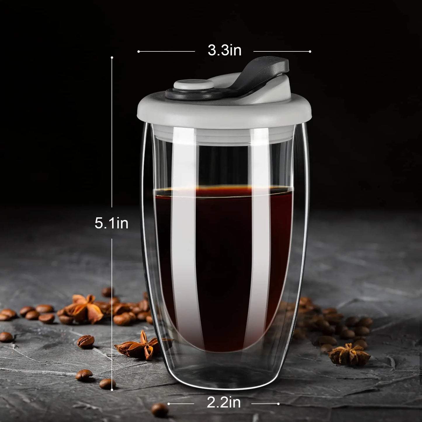 15OZ Double Wall Glasses Coffee Cups With Silicone Lid,Insulated Coffee Mug,High Borosilicate Glass Cup,Home Portable Drinkware