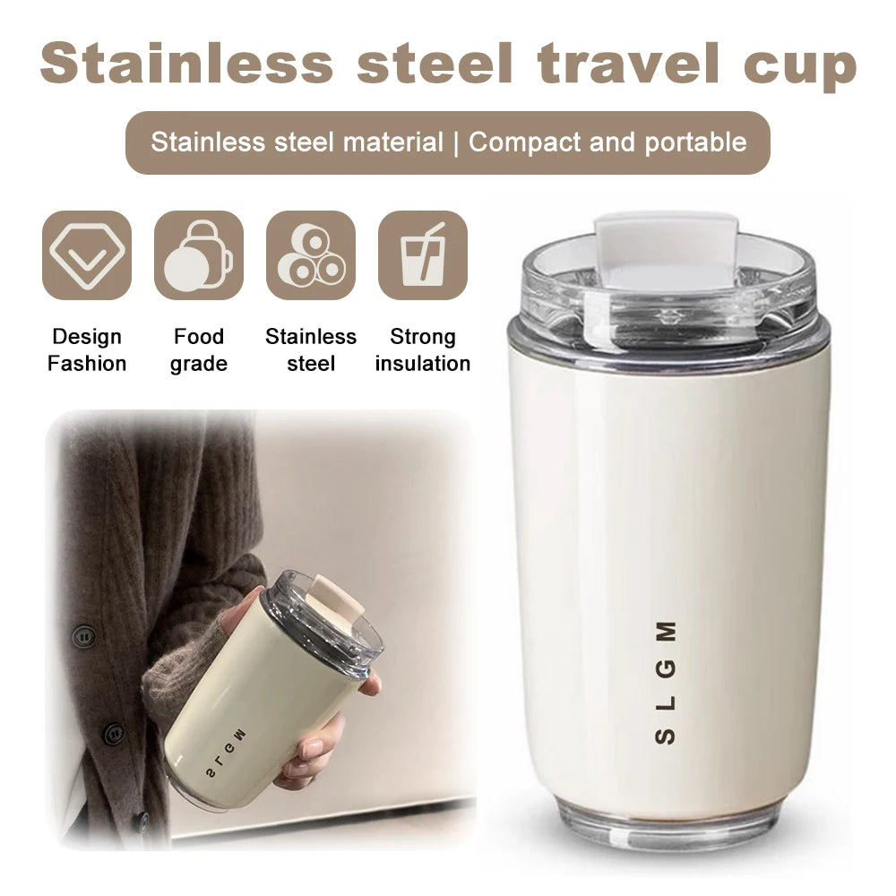 1PCTumbler Thermos Cup Milky White Coffee Mug Car Insulated Water Bottle Travel Stainless Steel Vacuum Flasks Drinking Kettle