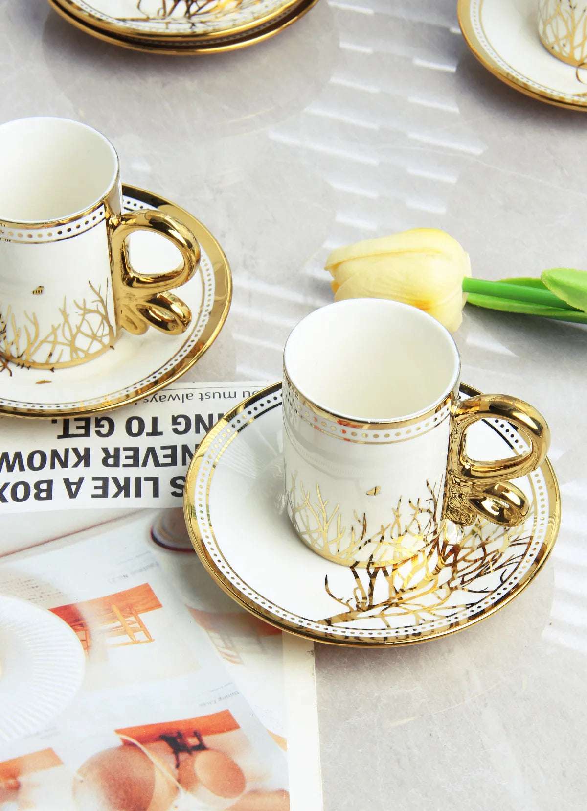 6 Cups 6 Saucers Ceramic Light Luxury Coffee Cup European High-end Exquisite British Cup and Saucer Tea Set