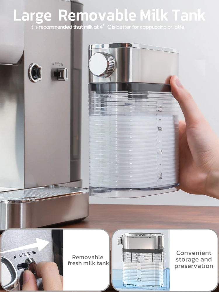 HiBREW 3 in 1 Semi Automatic Espresso Cappuccino Latte Coffee Machine Automatic Milk Froth Ground Coffee Stainless Steels H13A