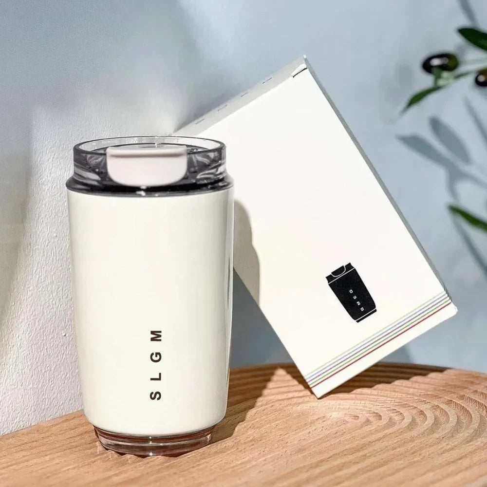 1PCTumbler Thermos Cup Milky White Coffee Mug Car Insulated Water Bottle Travel Stainless Steel Vacuum Flasks Drinking Kettle