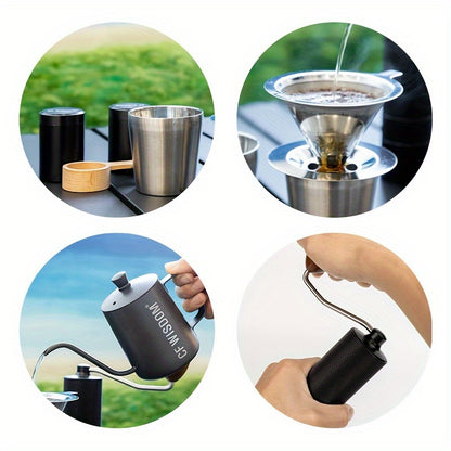 Portable Pour-Over Coffee Maker Set with Manual Grinder - Stainless Steel, Travel-Friendly, Perfect for Outdoor Camping & Home Use