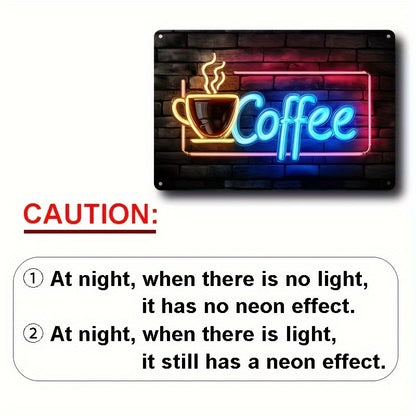 1pc Neon-Style Coffee Sign, Aluminum Wall Hanging Decorative Plaque, 20.07cm x 30.23cm, English Text, Multipurpose Indoor/Outdoor Signage with for Home, Bar, Restaurant, Farmhouse, Kitchen, Room, Wall, and Table Decor