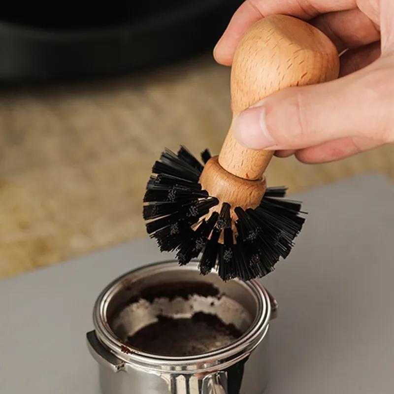 Portable Filter Cleaning Brush, Barista Espresso Coffee Tamper Cleaning Brush 51mm 54mm 58mm Tool With Wooden Handle