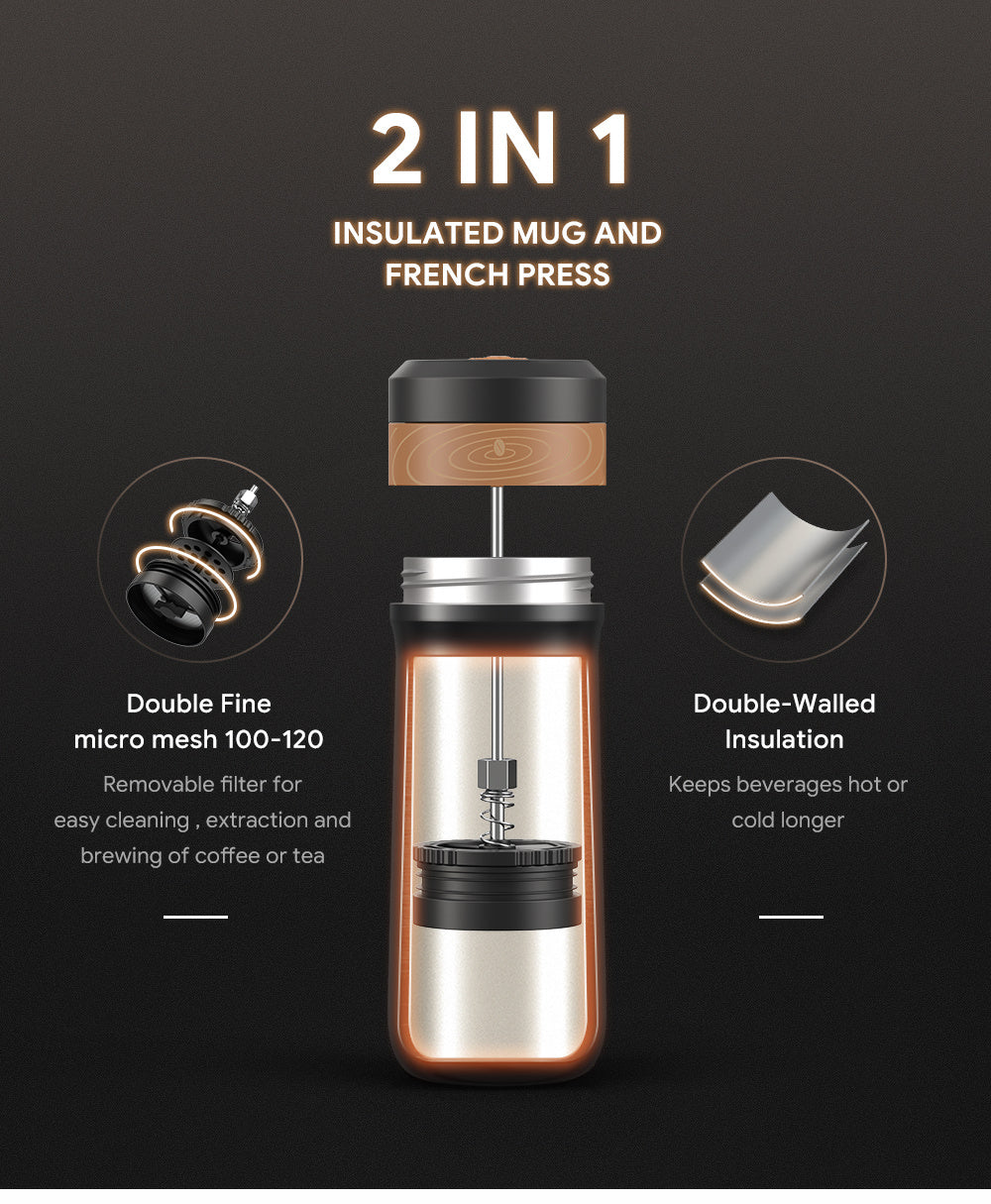 320ml Stainless Steel French Press: Keep Your Coffee Hot for 8 Hours and Cold for 12 Hours - Perfect for On-the-Go