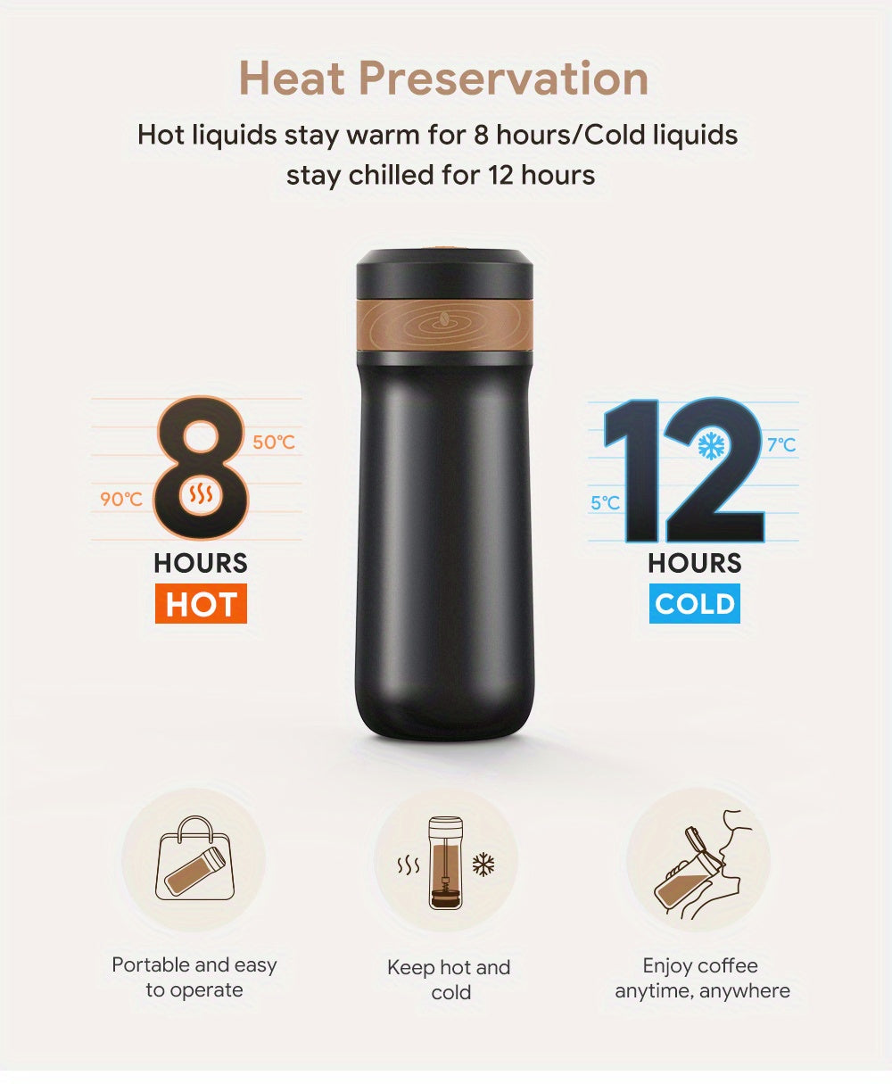 320ml Stainless Steel French Press: Keep Your Coffee Hot for 8 Hours and Cold for 12 Hours - Perfect for On-the-Go