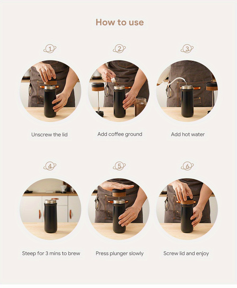 320ml Stainless Steel French Press: Keep Your Coffee Hot for 8 Hours and Cold for 12 Hours - Perfect for On-the-Go