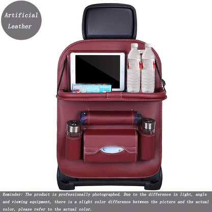 Premium PU Leather Car Backseat Organizer with Multi-Pocket Storage, Foldable Table Tray for Snacks, Beverages & Entertainment Accessories