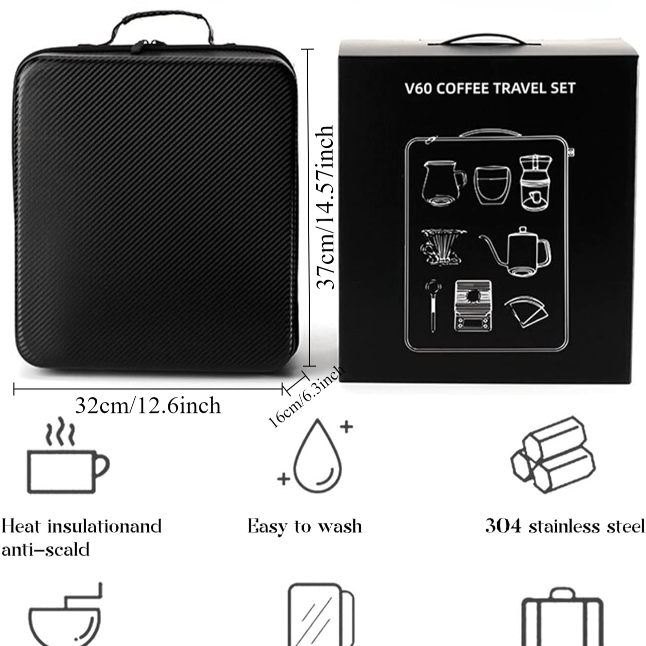 Portable Camping Coffee Maker Kit - Glass Pour Over & Stainless Manual Grinder Set with Carry Bag, Perfect for Outdoor Adventures