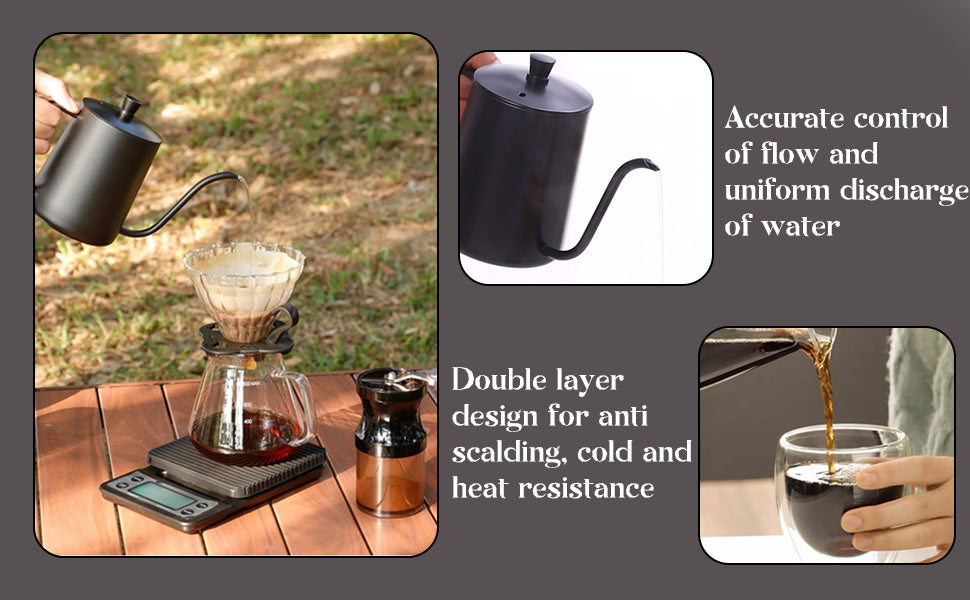 Portable Camping Coffee Maker Kit - Glass Pour Over & Stainless Manual Grinder Set with Carry Bag, Perfect for Outdoor Adventures