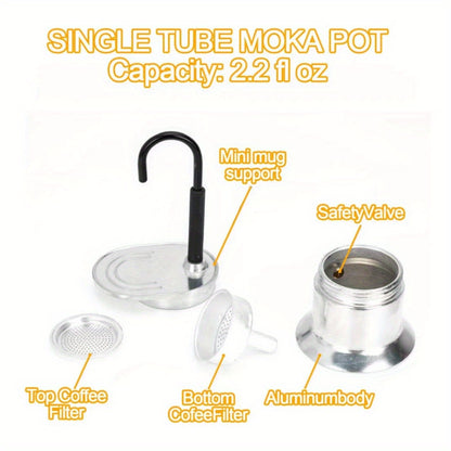 50ml Aluminum Alloy Moka Pot - Mini Single Cup Espresso Coffee Maker, Italian Style