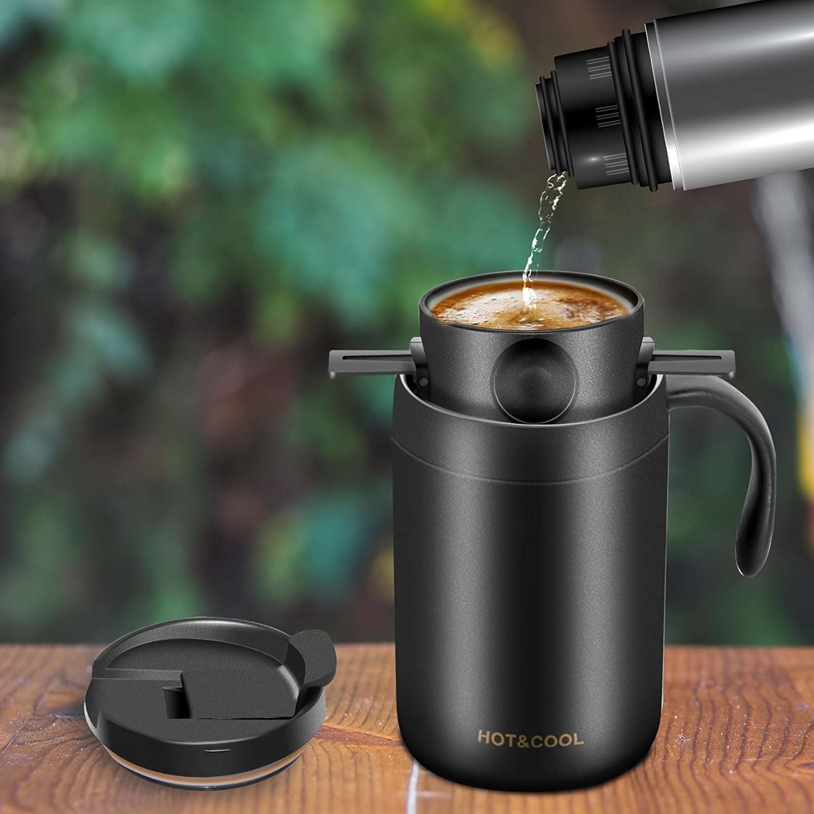 Premium Stainless Steel Pour-Over Coffee Maker Set - Portable Travel-Ready Drip Coffee Cup with Detachable Ear Hook Filter for Camping, Hiking, Office & Home Brewing - Compact Lightweight Coffee Dripper Kit