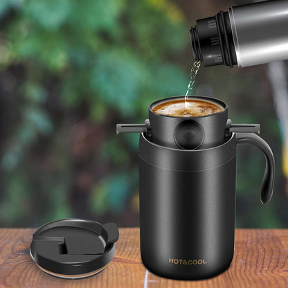 Premium Stainless Steel Pour-Over Coffee Maker Set - Portable Travel-Ready Drip Coffee Cup with Detachable Ear Hook Filter for Camping, Hiking, Office & Home Brewing - Compact Lightweight Coffee Dripper Kit