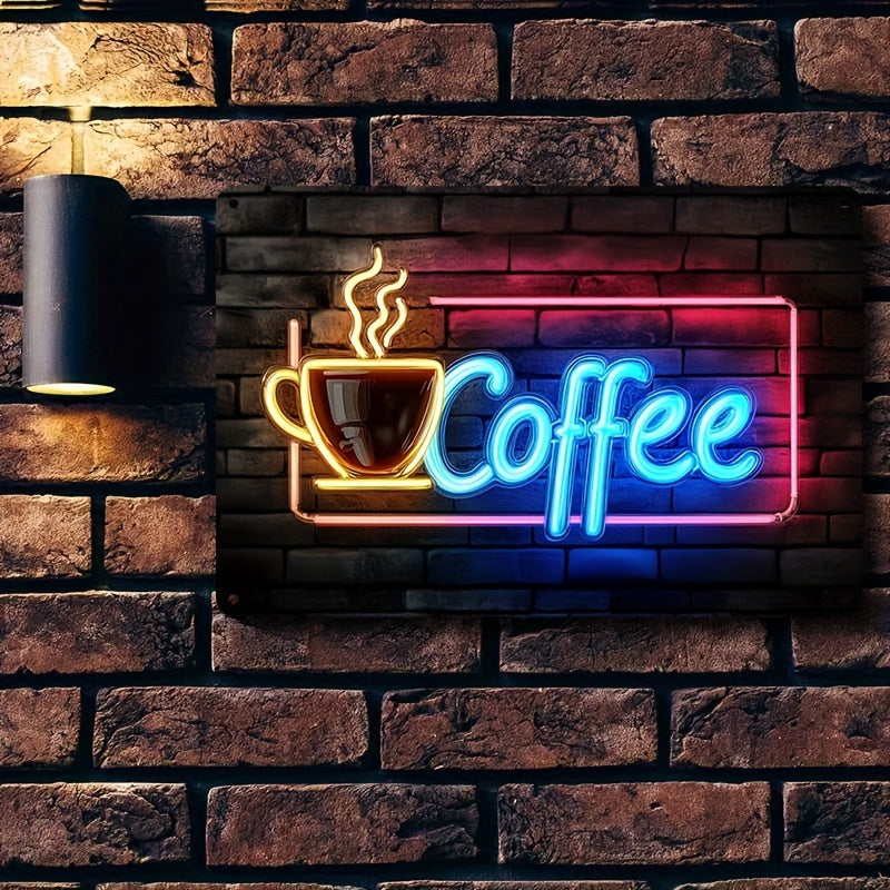 1pc Neon-Style Coffee Sign, Aluminum Wall Hanging Decorative Plaque, 20.07cm x 30.23cm, English Text, Multipurpose Indoor/Outdoor Signage with for Home, Bar, Restaurant, Farmhouse, Kitchen, Room, Wall, and Table Decor