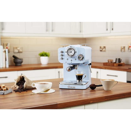 Retro Espresso Coffee Machine with Milk Frother, Steam Pressure Control, 1.2L Detachable Water Tank, 1100W, Retro Blue