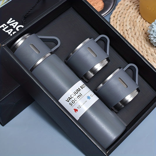 Vacuum Flask Set, Business Thermal Mug 500ml/16.9oz, Stainless Steel Vacuum Insulated Bottle With Cup For Coffee Hot Drink And Cold Drink, Water Flask, Back To School Supplies