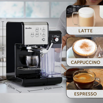 Breville One-Touch CoffeeHouse Coffee Machine | Espresso, Cappuccino & Latte Maker | 19 Bar Italian Pump | Automatic Milk Frother | ESE Pod Compatible | Black [VCF107]