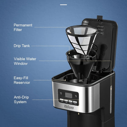 Yabano Filter Coffee Machine, Programmable Drip Coffee Maker, Advanced Showerhead Technology, Fast Brewing & 24 Hours Timer & 40 Min Keep Warm Function, 1.8L Capacity, 12 Cup, Kitchen Gadgets Gifts For Mom Or Dad